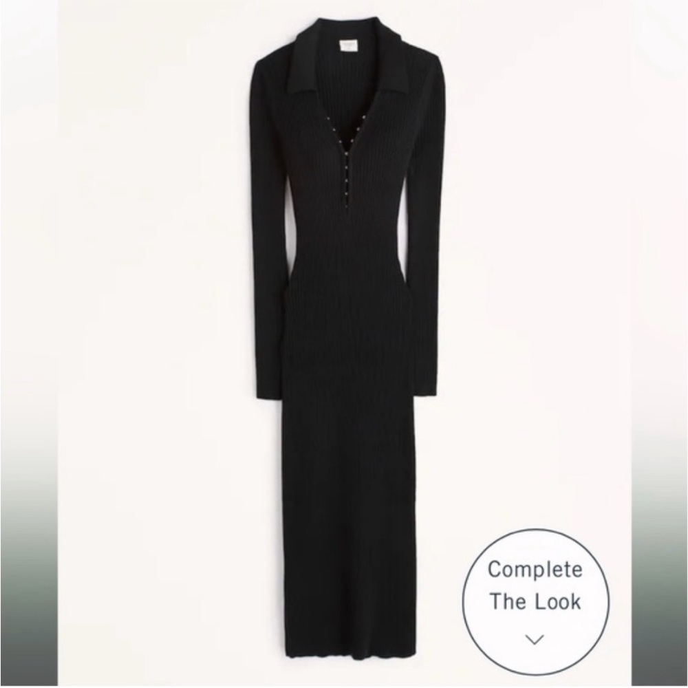 Abercrombie Women’s Black Ribbed Polo Midi Sweater Dress Size Small